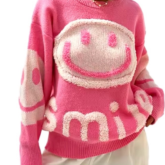 NWT Pink Smiley sweater size medium - Picture 3 of 3